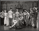 Center: Robert Goulet, Julie Andrews, and Richard Burton surrounded by cast members in the stage production Camelot