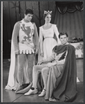 Robert Goulet, Julie Andrews, and William Squire in the stage production Camelot