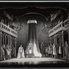 Robert Goulet, William Squire, Patricia Bredin [center] and ensemble in the stage production Camelot
