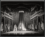 Robert Goulet, William Squire, Patricia Bredin [center] and ensemble in the stage production Camelot
