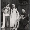 Robert Goulet, Patricia Bredin and William Squire in the stage production Camelot