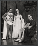 Robert Goulet, Patricia Bredin and William Squire in the stage production Camelot