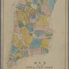 Map of the city of New York, shewing the original high water line and the location of the different farms and estates.