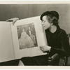 Helen Hayes views scrapbook for the stage production Victoria Regina prepared as a gift for Her Majesty Queen Mary