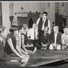 Alan MacNaughtan, Gretchen Corbett, Alan Rachins, Nancy Marchand, Alec McCowen, Maureen Pryor, Bill Burns, Anthony Oliver and unidentified in rehearsal for the stage production After the Rain