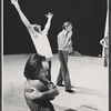 John Cazale [left] Andrei Serban [right] and unidentified others in rehearsal for the stage production Agamemnon