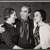 Marjorie Rhodes, Donald Wolfit, and Alexandra Berlin in the stage production All in Good Time