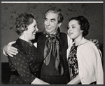 Marjorie Rhodes, Donald Wolfit, and Alexandra Berlin in the stage production All in Good Time