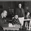 Albert Dekker, Herbert Berghof, George C. Scott, and Russell Hardie in rehearsal for the stage production The Andersonville Trial