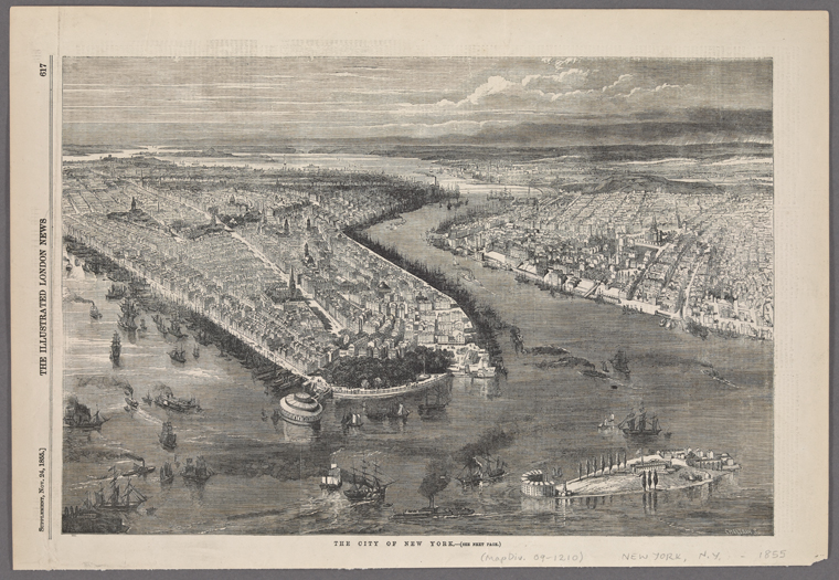 Birds eye view of New York, 1855