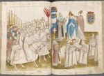 Public coronation of the pope; the emperor with crown in hand stands apart
