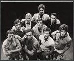 The replacement cast (Tom Aldredge, Phillip Clark, Philip Cusak, Don Fenwick, Ted LePlat, George Monk, Joe Palmieri, Gerald Taupier, and Lisle Wilson) in the stage production The Boys in the Band.