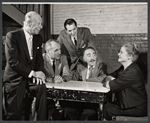 Bert Lahr, Michael Ellis, playwright S. J. Perelman and unidentified in rehearsal for the stage production The Beauty Part