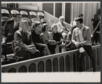 John Raitt (right) and unidentified audience members in the "Lyrics by Oscar Hammerstein" episode on the TV variety series The Bell Telephone Hour