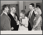 Jack Gilford, Harold Prince, Lotte Lenya, Bert Convy and Jill Haworth in rehearsal for the stage production Cabaret
