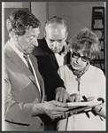 Jack Gilford, Harold Prince and Lotte Lenya in rehearsal for the stage production Cabaret