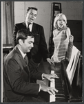 John Kander (playing piano), Fred Ebb and Jill Haworth during rehearsals for the stage production Cabaret