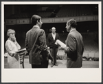 Lotte Lenya, Bert Convy, Harold Prince and Jack Gilford in rehearsal for the stage production Cabaret