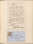 Ticknor, [William D.], ALS to. Nov. 4, 1853.