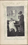 Man standing next to woman seated at piano
