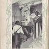 Man seated with banjo next to woman at stairs