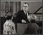 Ed Preble [center], Michael Kearney [right] and unidentified [left] in rehearsal for the stage production The Family Way