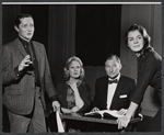 Alfred Ryder (director), Kim Stanley, Henry Denker (playwright) and Salome Jens during rehearsals for the stage production A Far Country.