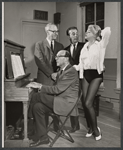 Ray Evans [standing left], Jay Livingston [seated at piano], Barbara Nichols [standing right] and unidentified in rehearsal for the stage production Let It Ride!