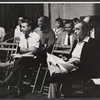 George Gobel, Sam Levene [front] and unidentified others in rehearsal for the stage production Let It Ride!