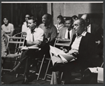 George Gobel, Sam Levene [front] and unidentified others in rehearsal for the stage production Let It Ride!