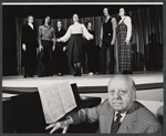 Virgil Thomson [front] and ensemble in the stage production of The Mother of Us All