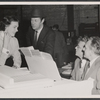 Julie Andrews, Rex Harrison, Alan Jay Lerner and Frederick Loewe in rehearsal for the stage production My Fair Lady