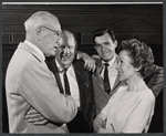 George Abbott, Paul Ford, Orson Bean and Maureen O'Sullivan in rehearsal for the stage production Never Too Late