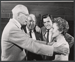 George Abbott, Paul Ford, Orson Bean and Maureen O'Sullivan in rehearsal for the stage production Never Too Late