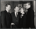 Arthur Godfrey, Maureen O'Sullivan, Richard Mulligan and unidentified in the stage production Never Too Late