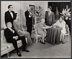 Sam Levene, Hayden Rorke, Kitty Carlisle, Harold J. Kennedy, Ruth McDevitt, Michael Goodwin, and Vivian Blaine in the stage production Light Up the Sky
