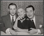 Eva Gabor, Reginald Gardiner and unidentified in rehearsal for the stage production Little Glass Clock