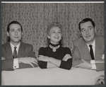 Eva Gabor, Reginald Gardiner and unidentified [left] in rehearsal for the stage production Little Glass Clock