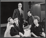 Barbara Cook, Elliott Gould, playwright Jules Feiffer, director George L. Sherman and Ruth White in rehearsal for the 1967 Broadway production of Little Murders