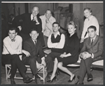 Cyril Ritchard, Noel Coward, Polly Rowles, George Baker, Jack Gilford, Roddy McDowall and Kurt Kasznar in publicity pose for the stage production Look After Lulu