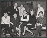 Cyril Ritchard, Noel Coward, Polly Rowles, George Baker, Jack Gilford, Roddy McDowall and Kurt Kasznar in publicity photo for the stage production Look After Lulu