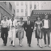 Publicity photo in Shubert Alley of Ralph Williams, Burt Reynolds, Collin Wilcox, Zack Matalon, Zohra Lampert, and Clinton Kimbrough from the stage production Look, We've Come Through