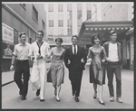 Publicity photo in Shubert Alley of Ralph Williams, Burt Reynolds, Collin Wilcox, Zack Matalon, Zohra Lampert, and Clinton Kimbrough from the stage production Look, We've Come Through