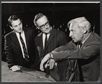 Film critic/playwright Saul Bellow (right) and unidentified men during rehearsals for the stage production Under the Weather