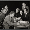 Lawrence Roman [standing at left], Joseph Anthony [seated], Dean Jones, Nan Martin, Sandra Church, Frederick Brisson [standing] and Gig Young in rehearsal for the stage production Under the Yum-Yum Tree