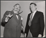 John Scott Smart and Tom Ewell in rehearsal for the stage production Waiting for Godot [Coconut Grove Playhouse, Miami, FL, 1956]