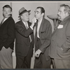 Tom Ewell, Bert Lahr, Charles Weidman and John Scott Smart in rehearsal for the stage production Waiting for Godot [Coconut Grove Playhouse, Miami, FL, 1956]