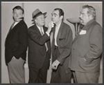 Tom Ewell, Bert Lahr, Charles Weidman and John Scott Smart in rehearsal for the stage production Waiting for Godot [Coconut Grove Playhouse, Miami, FL, 1956]