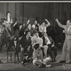 Robert Preston [center] and unidentified others in rehearsal for the stage production We Take the Town