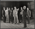 Robert Preston [center] and unidentified others in rehearsal for the stage production We Take the Town